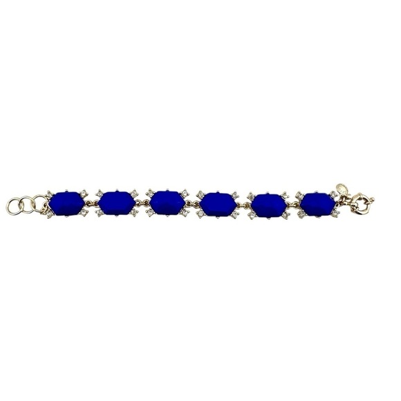 J Crew Bracelet in Shiny Gold-tone with Blue Stones and Small Rhinestones - Picture 5 of 9